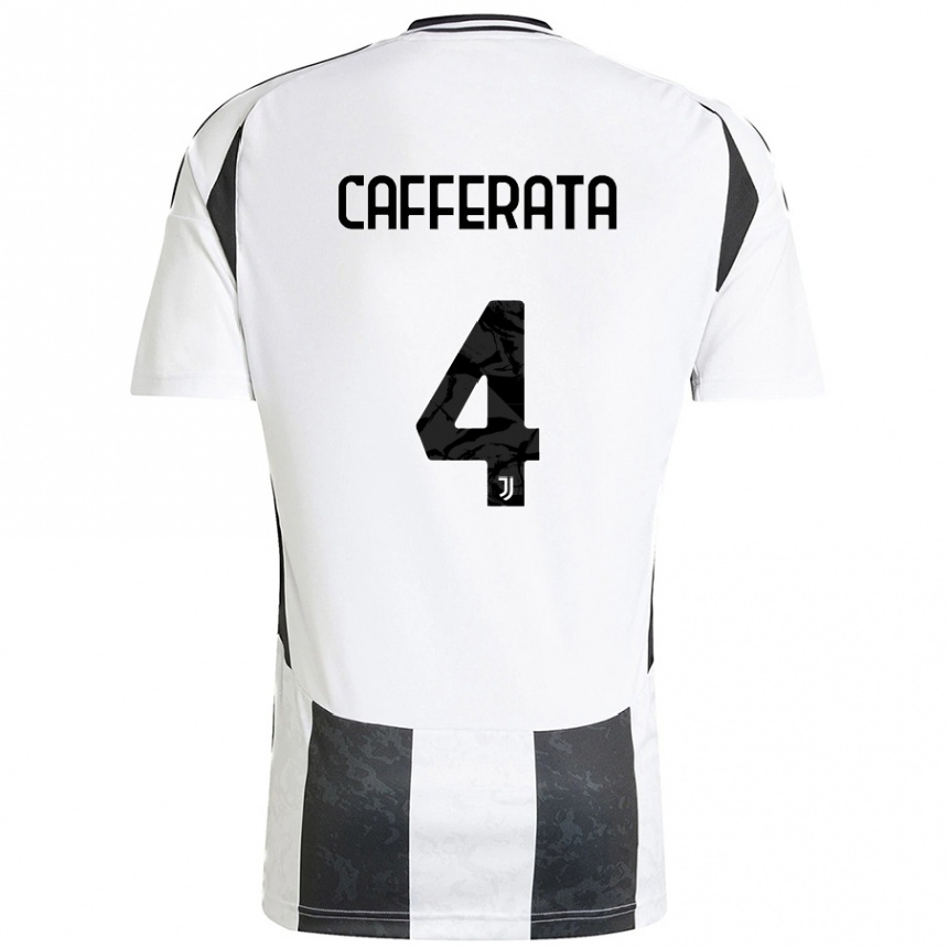 Kids Football Federica Cafferata #4 White Black Home Jersey 2024/25 T-Shirt Canada