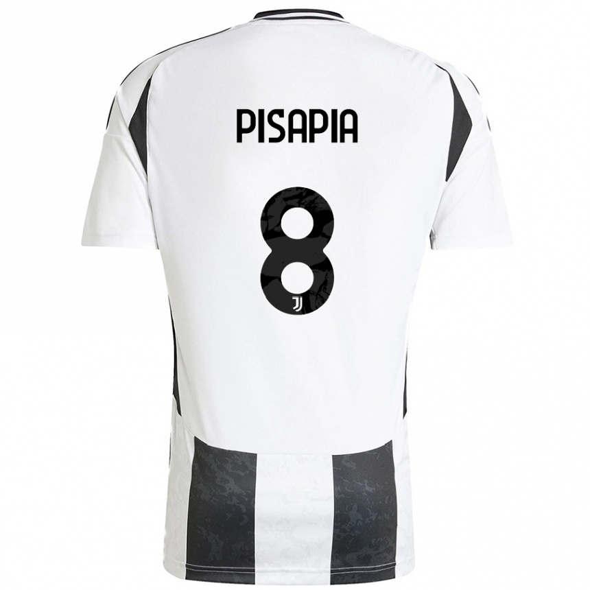 Kids Football Luciano Pisapia #8 White Black Home Jersey 2024/25 T-Shirt Canada