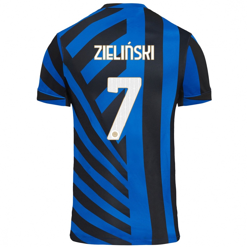 Kids Football Piotr Zielinski #7 Blue Black Home Jersey 2024/25 T-Shirt Canada