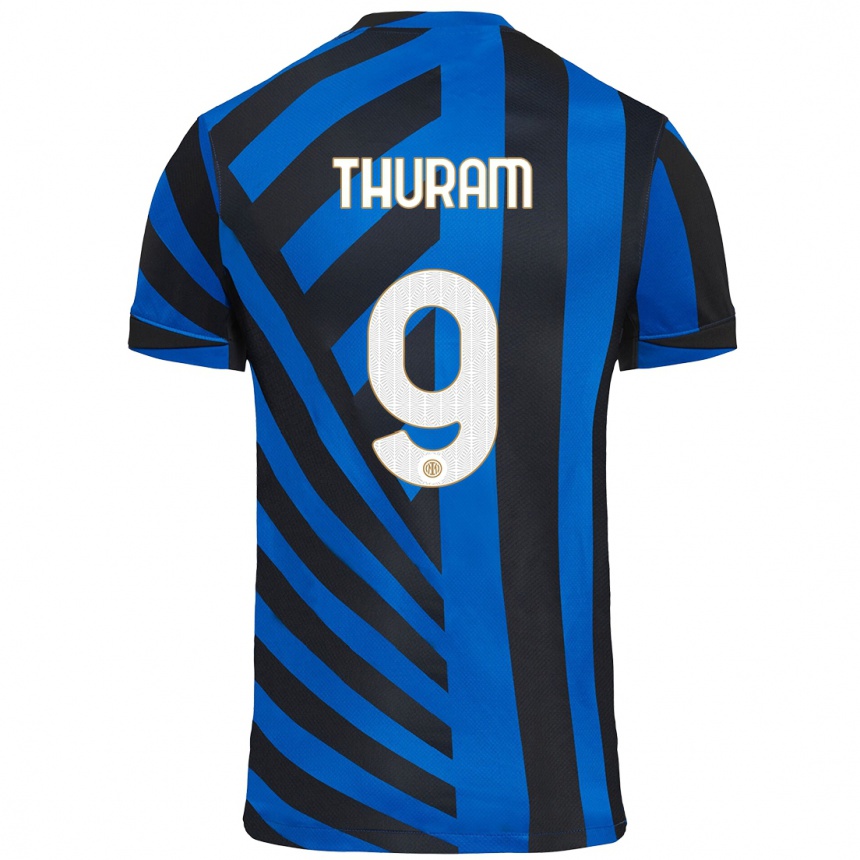 Enfant Football Maillot Marcus Thuram #9 Bleu Noir Tenues Domicile 2024/25 Canada