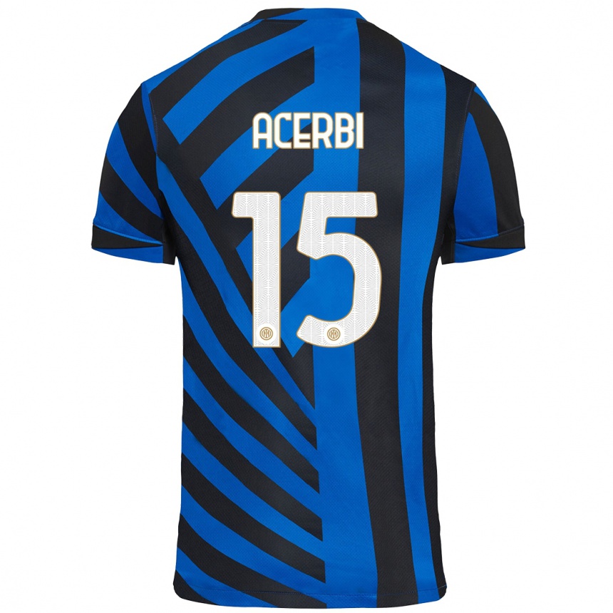 Kids Football Francesco Acerbi #15 Blue Black Home Jersey 2024/25 T-Shirt Canada