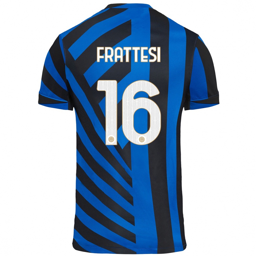 Kids Football Davide Frattesi #16 Blue Black Home Jersey 2024/25 T-Shirt Canada