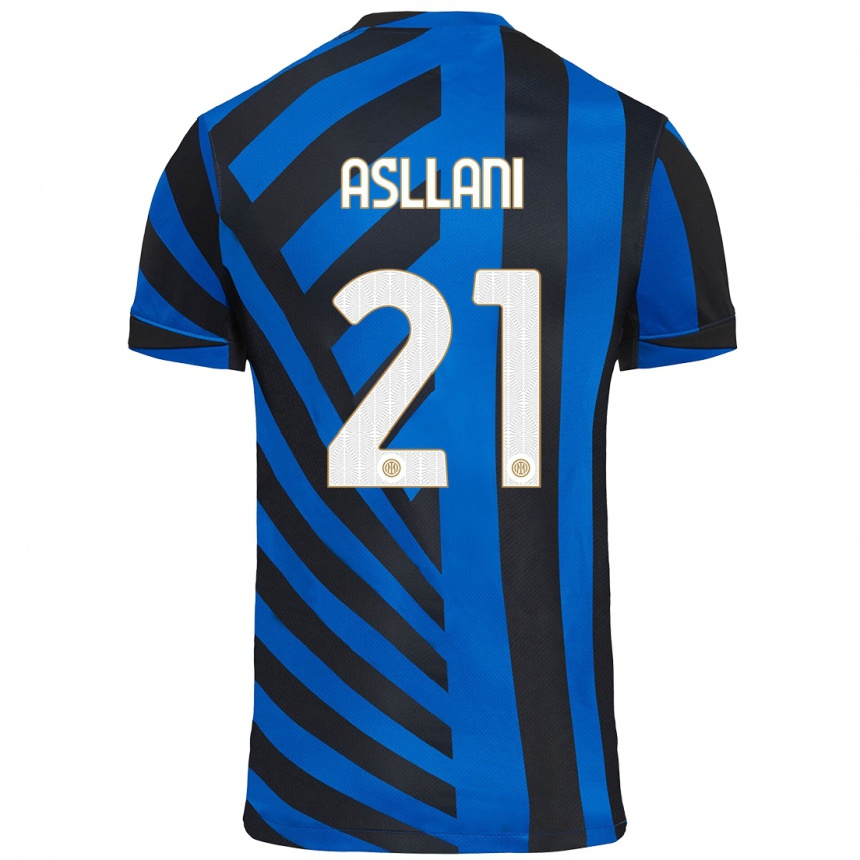 Enfant Football Maillot Kristjan Asllani #21 Bleu Noir Tenues Domicile 2024/25 Canada