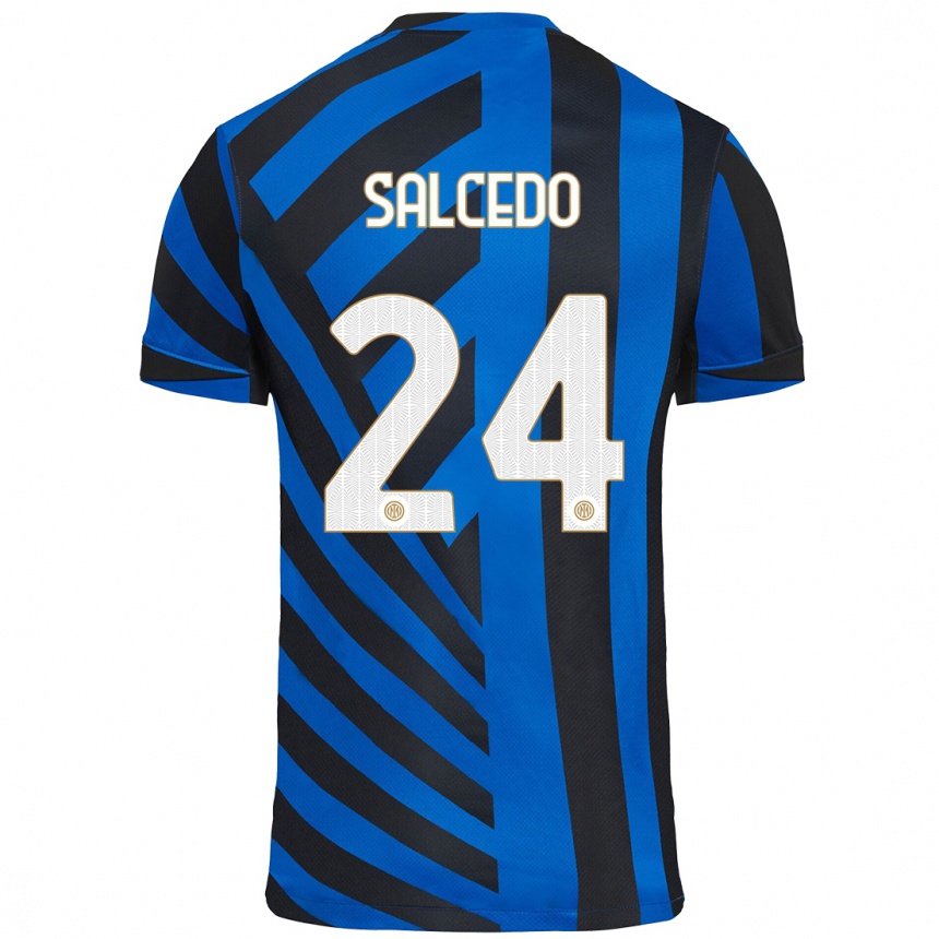 Kids Football Eddie Salcedo #24 Blue Black Home Jersey 2024/25 T-Shirt Canada