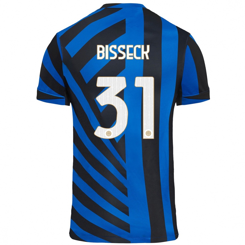 Enfant Football Maillot Yann Bisseck #31 Bleu Noir Tenues Domicile 2024/25 Canada