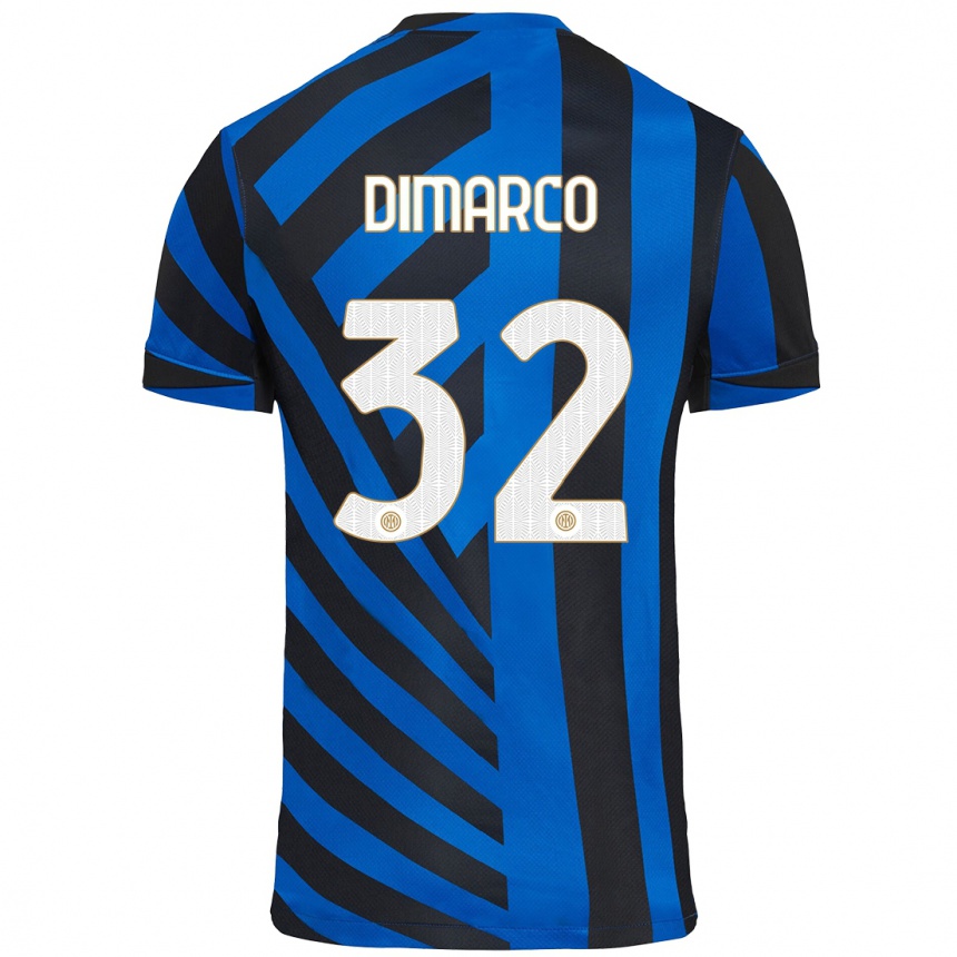 Kids Football Federico Dimarco #32 Blue Black Home Jersey 2024/25 T-Shirt Canada