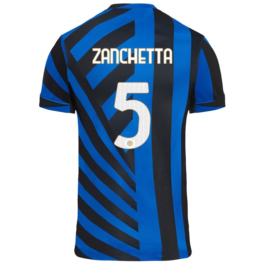 Kids Football Mattia Zanchetta #5 Blue Black Home Jersey 2024/25 T-Shirt Canada