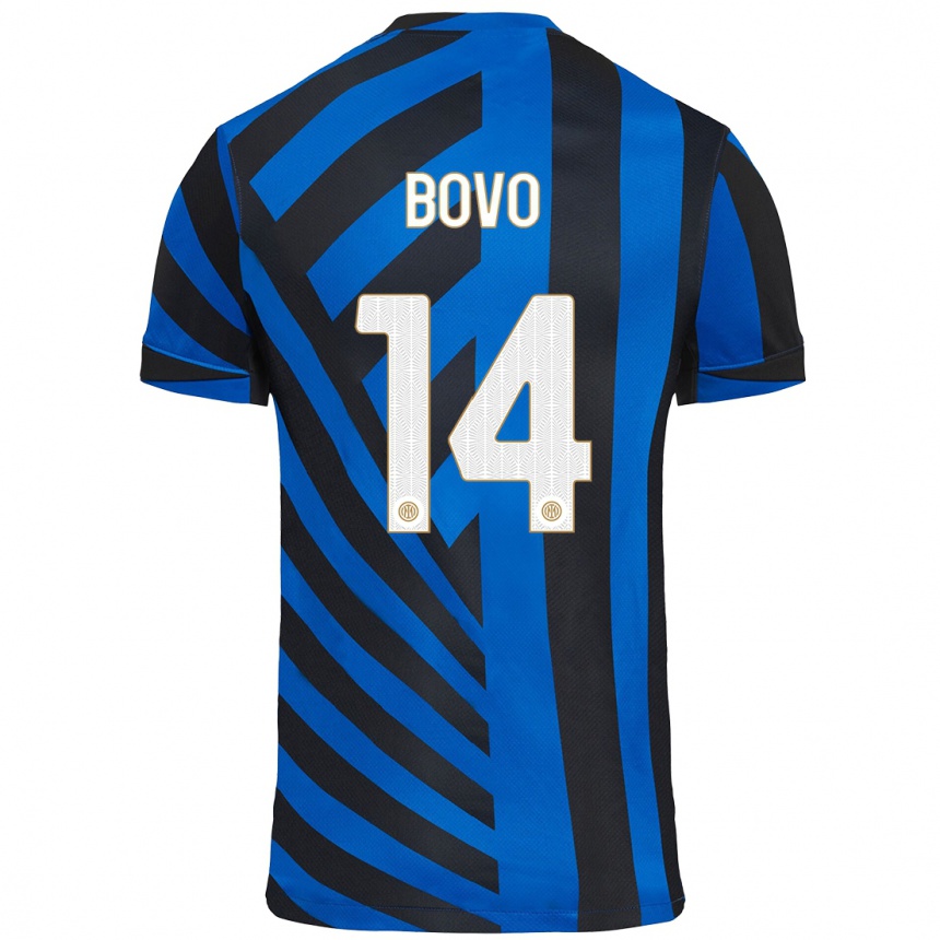 Kids Football Leonardo Bovo #14 Blue Black Home Jersey 2024/25 T-Shirt Canada