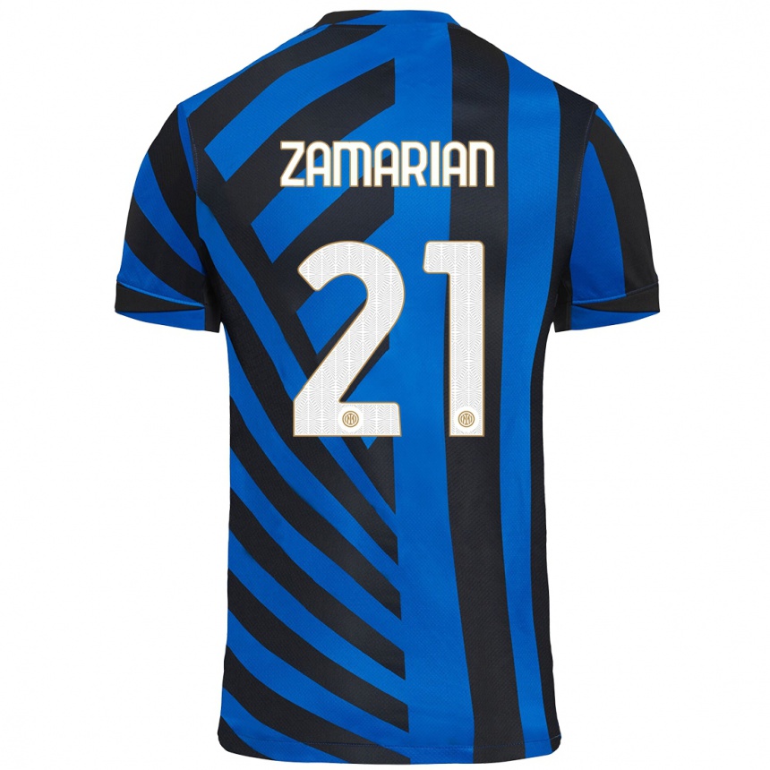 Kids Football Matteo Zamarian #21 Blue Black Home Jersey 2024/25 T-Shirt Canada