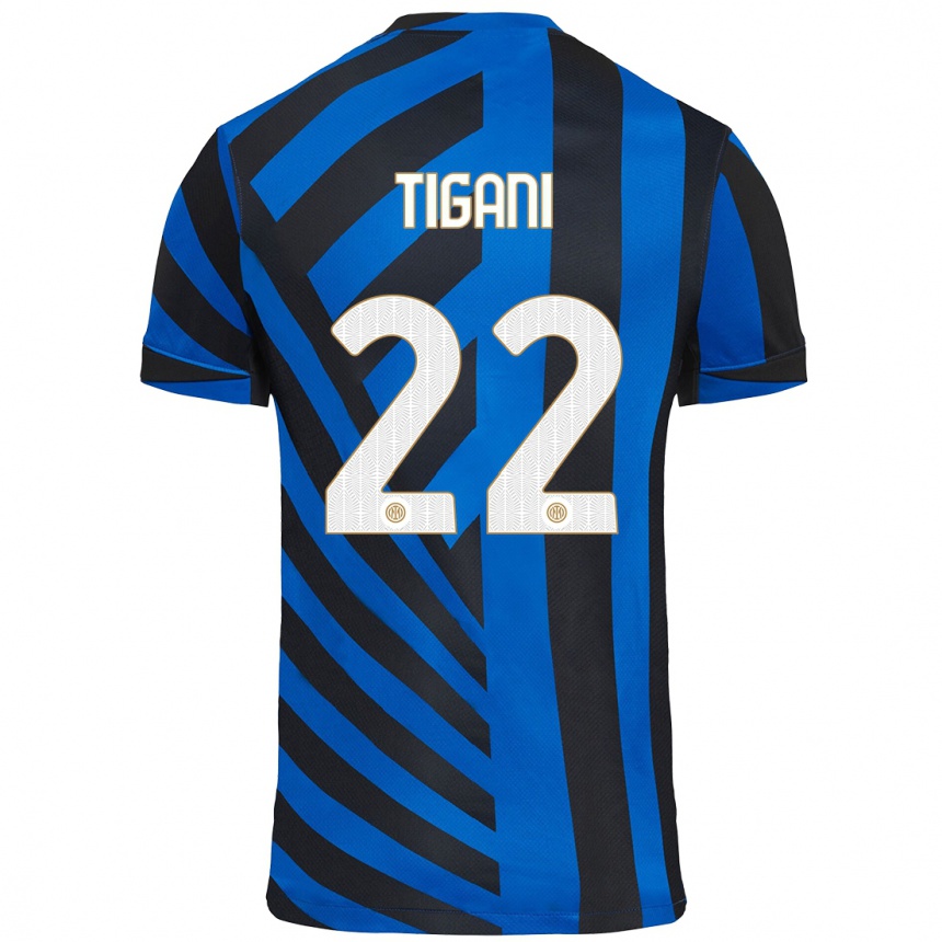 Kids Football Edoardo Tigani #22 Blue Black Home Jersey 2024/25 T-Shirt Canada