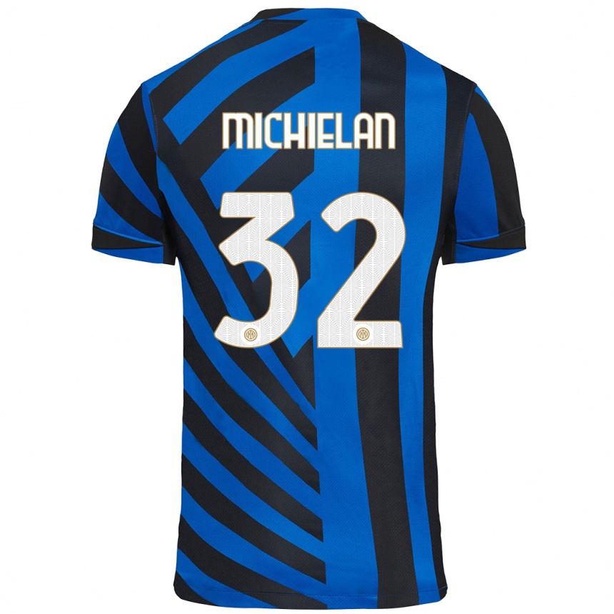 Kids Football Mattia Michielan #32 Blue Black Home Jersey 2024/25 T-Shirt Canada