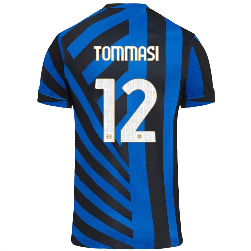 Kids Football Francesco Tommasi #12 Blue Black Home Jersey 2024/25 T-Shirt Canada