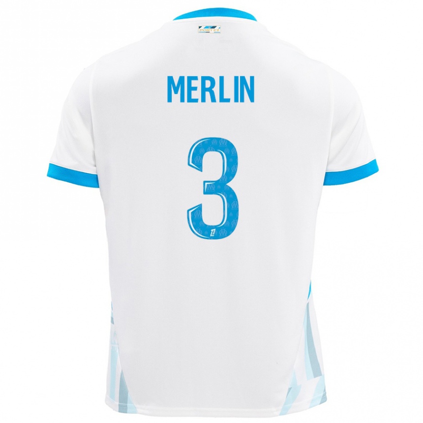 Kids Football Quentin Merlin #3 White Sky Blue Home Jersey 2024/25 T-Shirt Canada