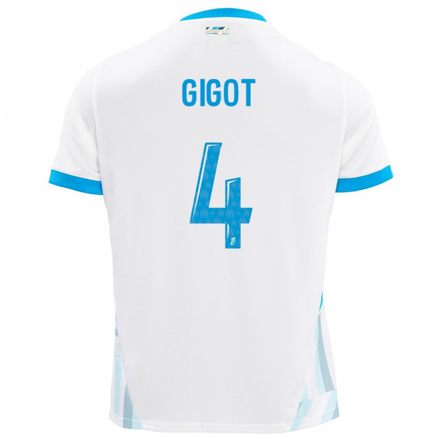 Kids Football Samuel Gigot #4 White Sky Blue Home Jersey 2024/25 T-Shirt Canada