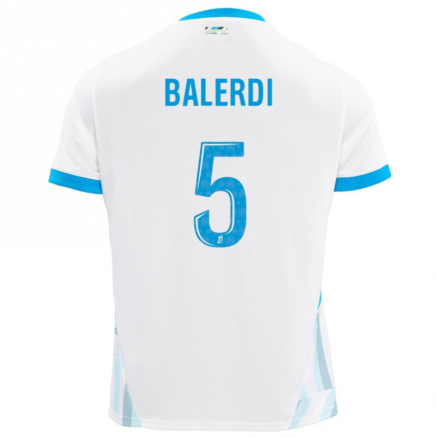 Enfant Football Maillot Leonardo Balerdi #5 Blanc Bleu Ciel Tenues Domicile 2024/25 Canada