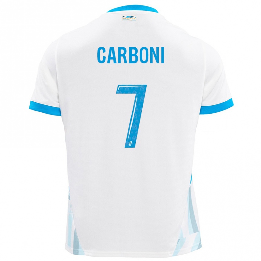 Kids Football Valentín Carboni #7 White Sky Blue Home Jersey 2024/25 T-Shirt Canada