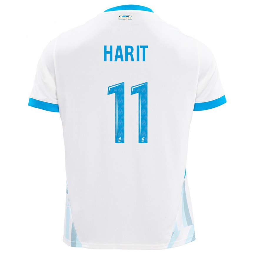 Kids Football Amine Harit #11 White Sky Blue Home Jersey 2024/25 T-Shirt Canada