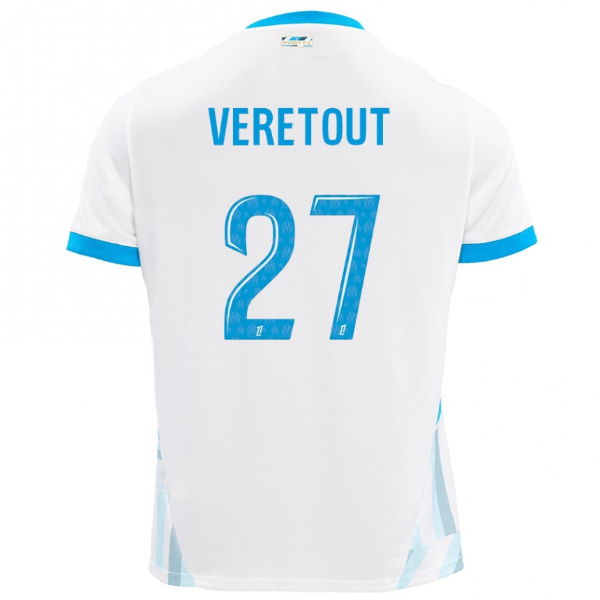 Kids Football Jordan Veretout #27 White Sky Blue Home Jersey 2024/25 T-Shirt Canada