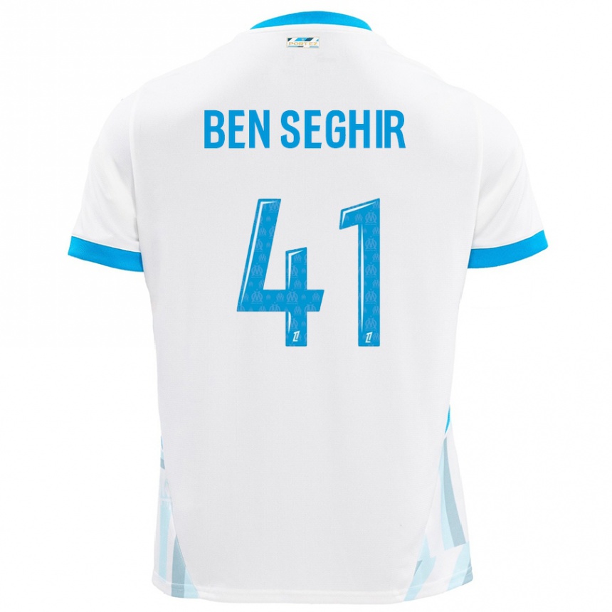 Kids Football Salim Ben Seghir #41 White Sky Blue Home Jersey 2024/25 T-Shirt Canada