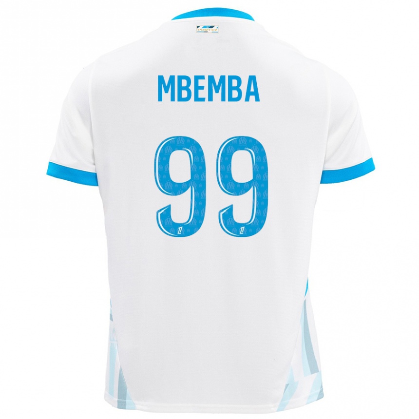 Enfant Football Maillot Chancel Mbemba #99 Blanc Bleu Ciel Tenues Domicile 2024/25 Canada