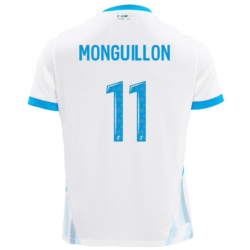 Kids Football Coralie Monguillon #11 White Sky Blue Home Jersey 2024/25 T-Shirt Canada