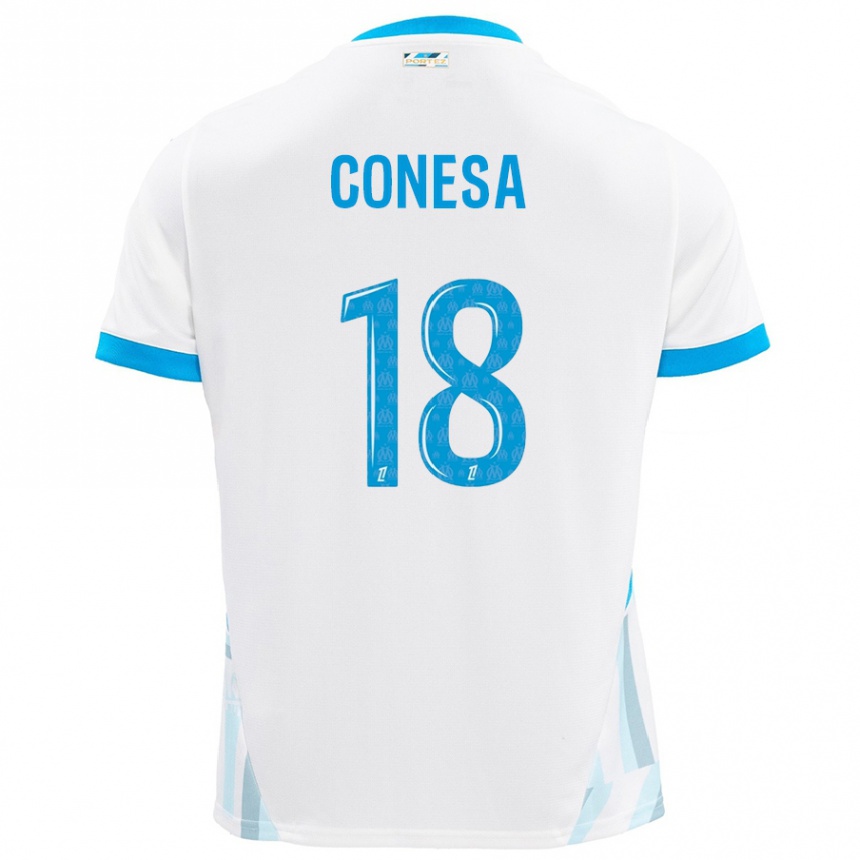 Enfant Football Maillot Anna Conesa #18 Blanc Bleu Ciel Tenues Domicile 2024/25 Canada