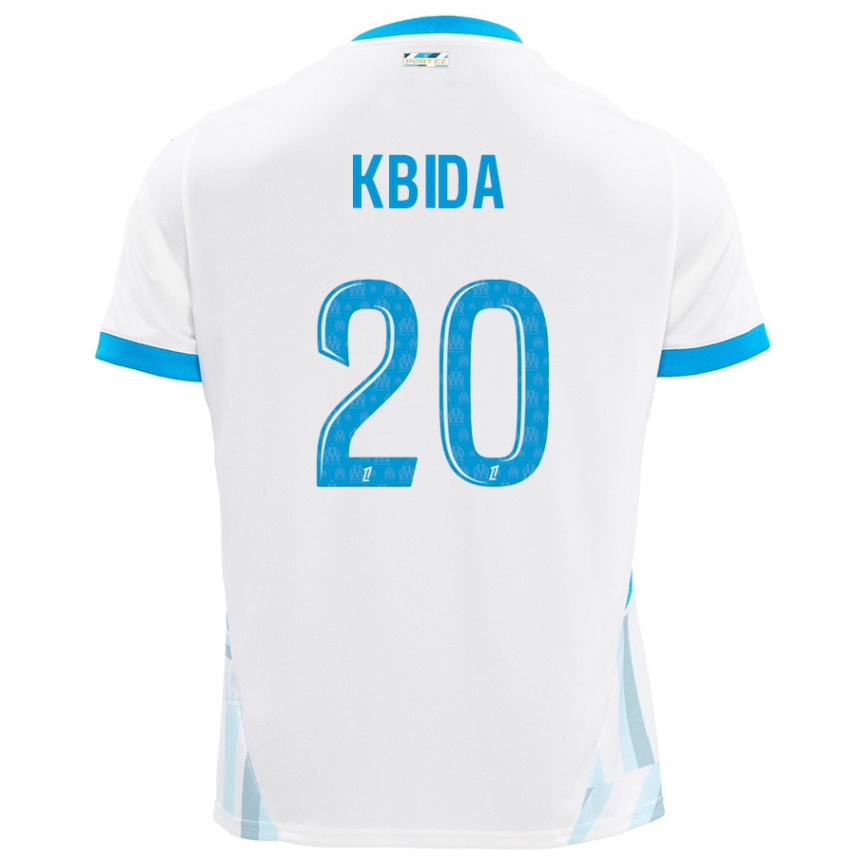 Kids Football Inès Kbida #20 White Sky Blue Home Jersey 2024/25 T-Shirt Canada