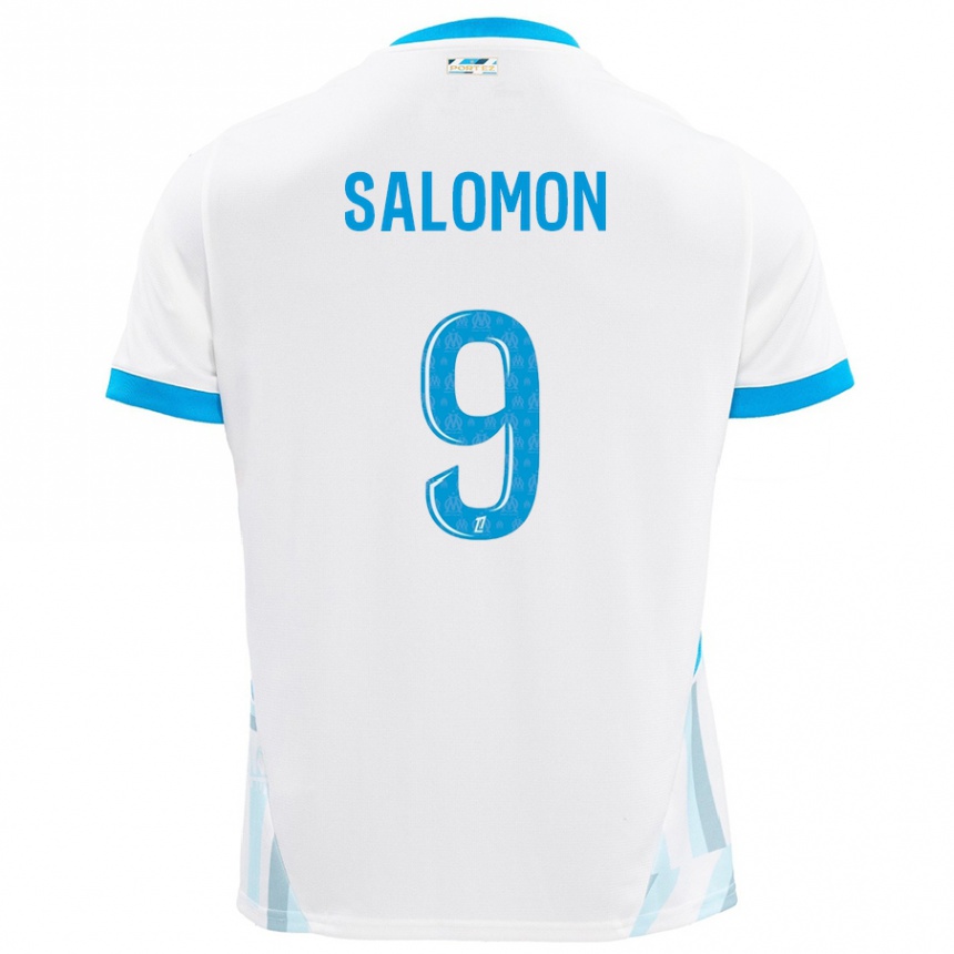 Kids Football Maeva Salomon #9 White Sky Blue Home Jersey 2024/25 T-Shirt Canada