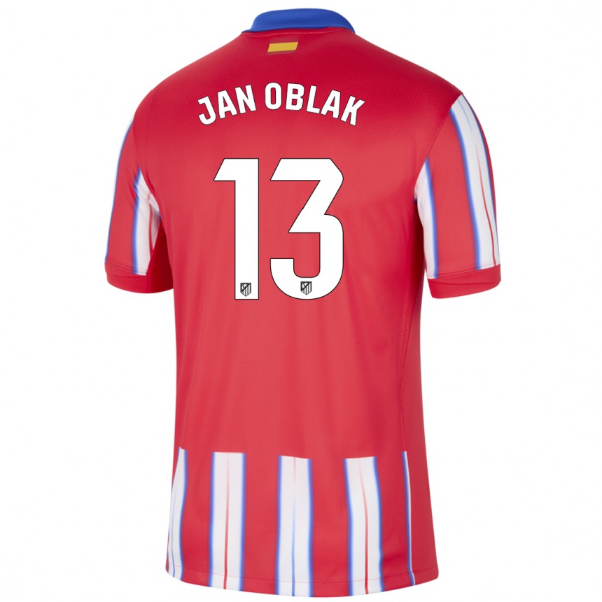 Kids Football Jan Oblak #13 Red White Blue Home Jersey 2024/25 T-Shirt Canada