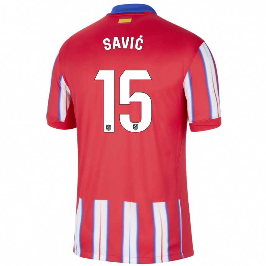 Enfant Football Maillot Stefan Savic #15 Rouge Blanc Bleu Tenues Domicile 2024/25 Canada