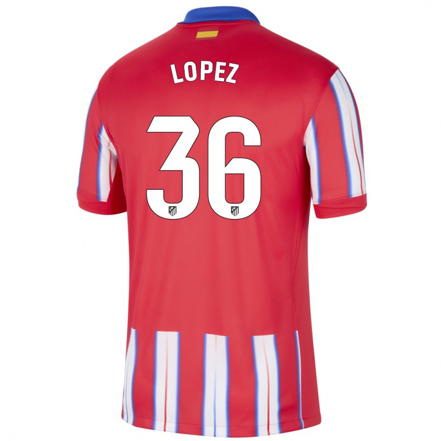 Kids Football David Lopez #36 Red White Blue Home Jersey 2024/25 T-Shirt Canada