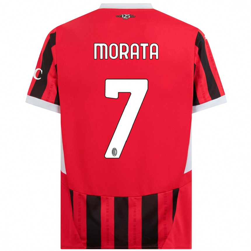 Enfant Football Maillot Alvaro Morata #7 Rouge Noir Tenues Domicile 2024/25 Canada