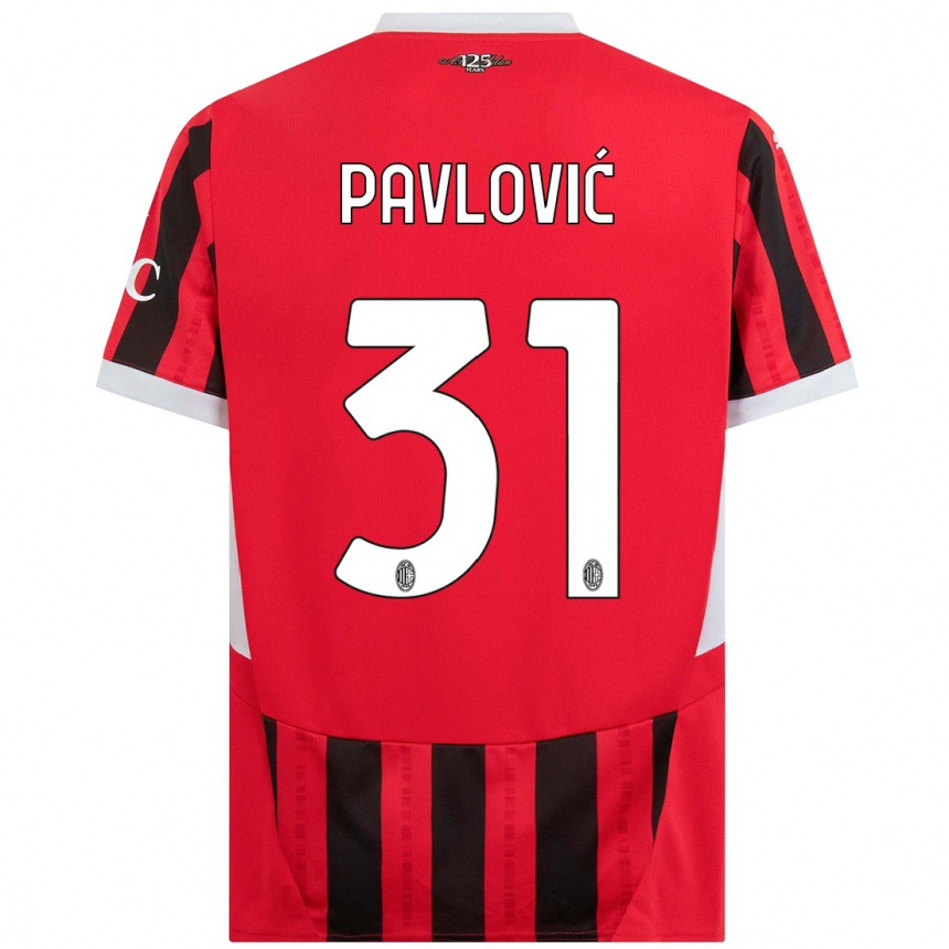 Kids Football Strahinja Pavlović #31 Red Black Home Jersey 2024/25 T-Shirt Canada