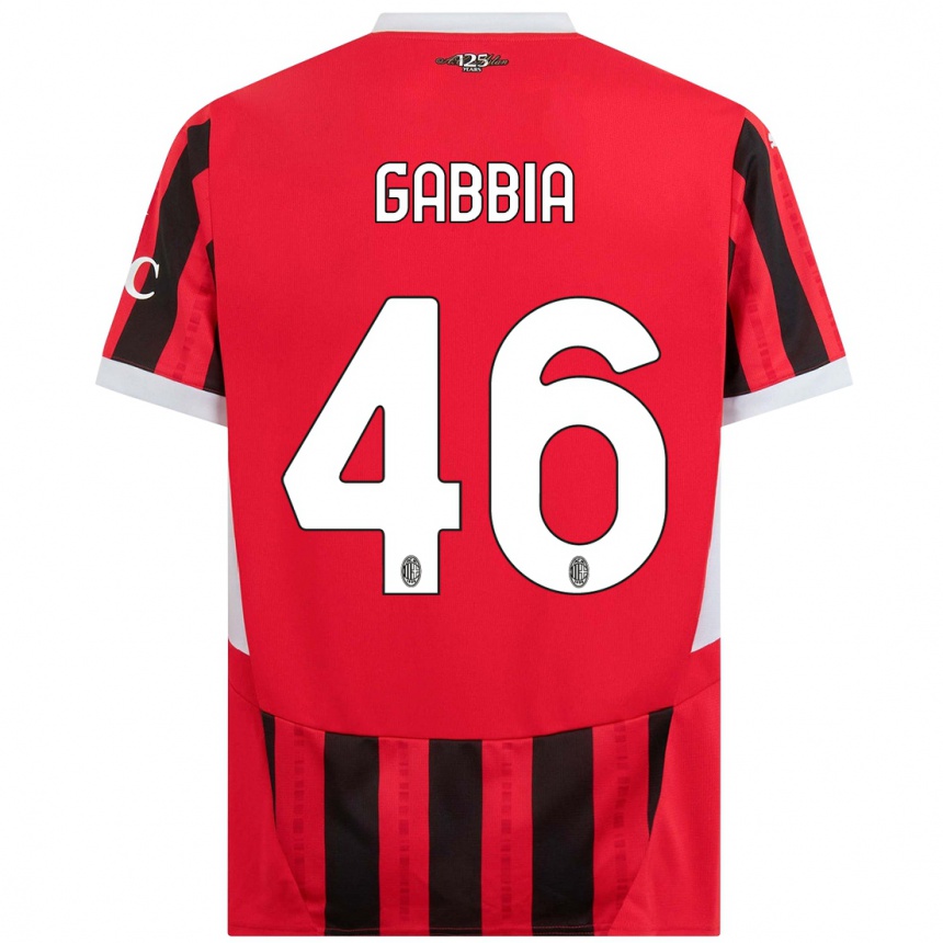 Kids Football Matteo Gabbia #46 Red Black Home Jersey 2024/25 T-Shirt Canada