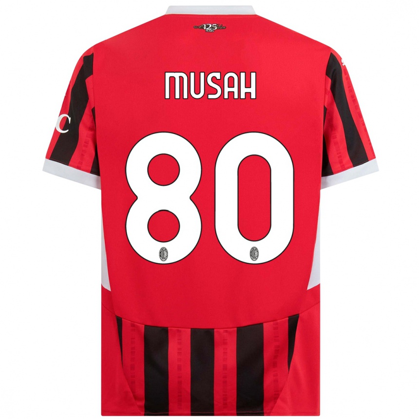 Kids Football Yunus Musah #80 Red Black Home Jersey 2024/25 T-Shirt Canada