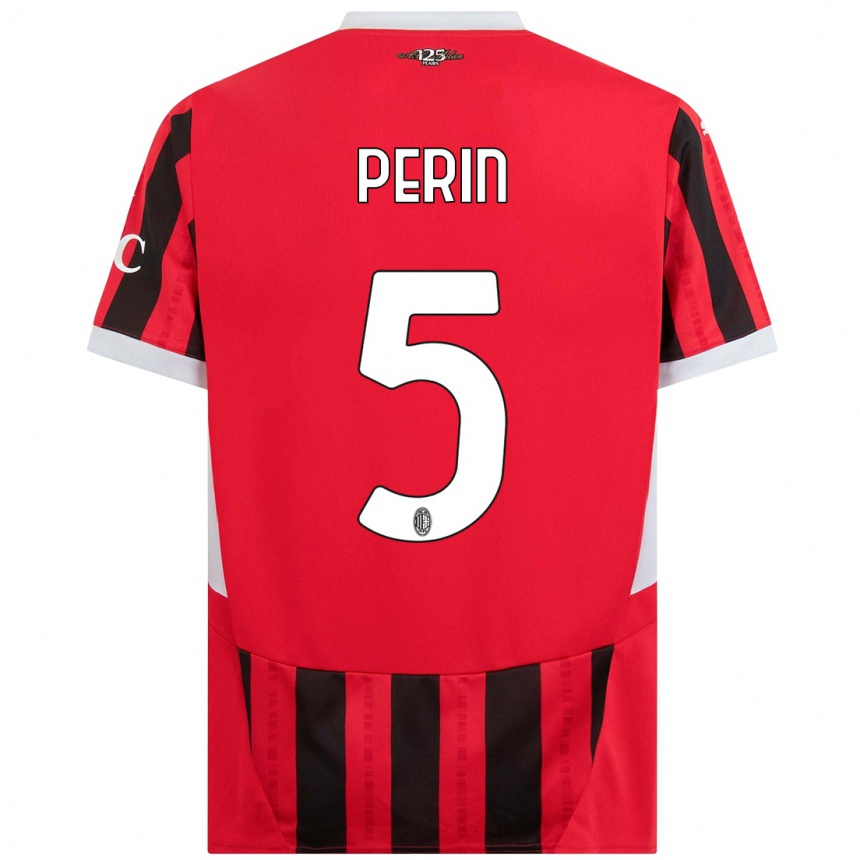 Kids Football Ernesto Perin #5 Red Black Home Jersey 2024/25 T-Shirt Canada