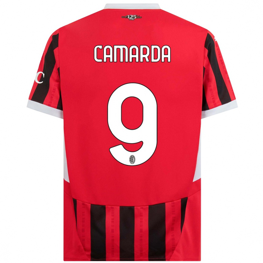 Kids Football Francesco Camarda #9 Red Black Home Jersey 2024/25 T-Shirt Canada