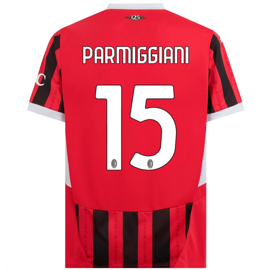 Kids Football Pietro Parmiggiani #15 Red Black Home Jersey 2024/25 T-Shirt Canada