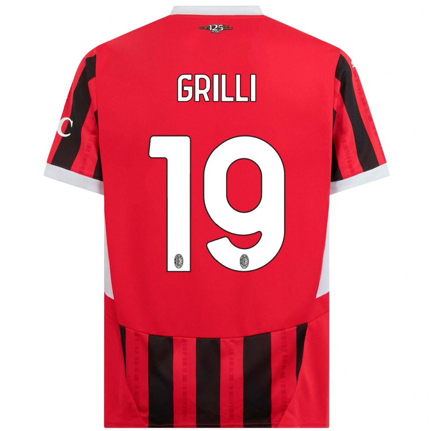 Kids Football Lorenzo Grilli #19 Red Black Home Jersey 2024/25 T-Shirt Canada