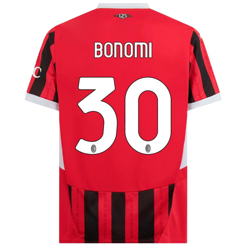 Kids Football Alessandro Bonomi #30 Red Black Home Jersey 2024/25 T-Shirt Canada