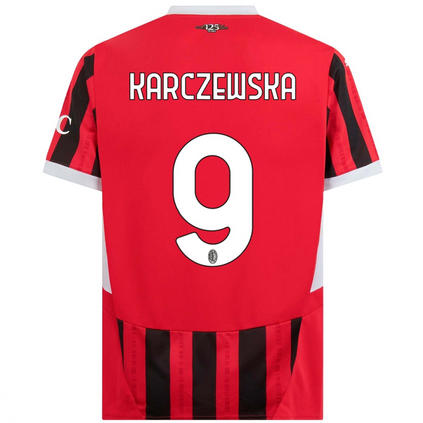 Kids Football Nikola Karczewska #9 Red Black Home Jersey 2024/25 T-Shirt Canada