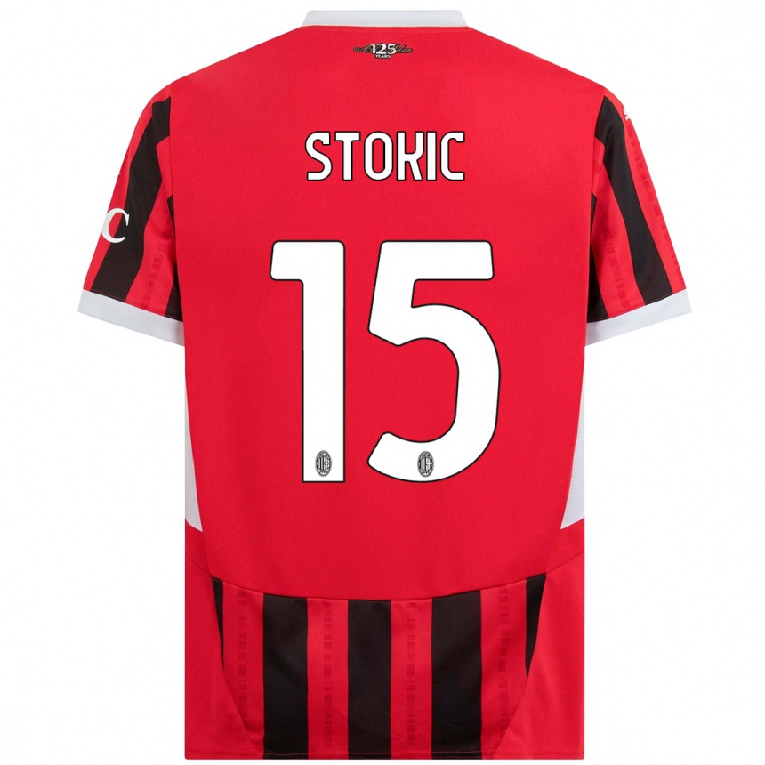 Kids Football Sara Stokić #15 Red Black Home Jersey 2024/25 T-Shirt Canada