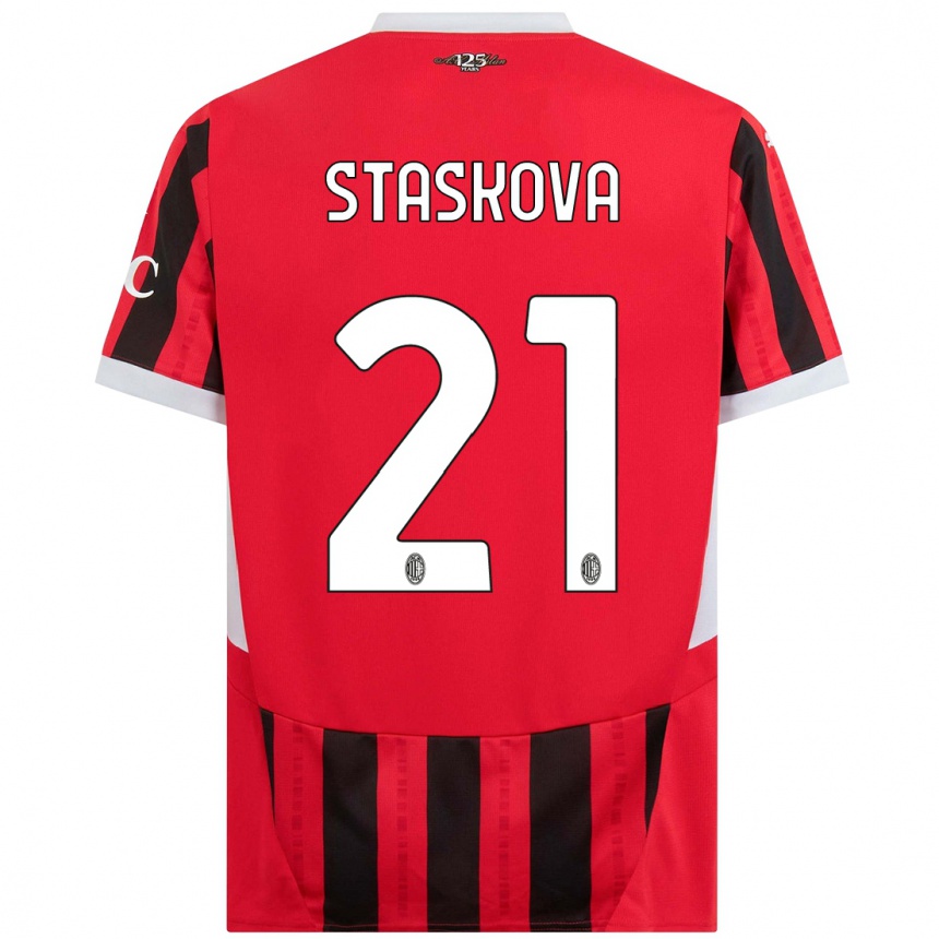 Kids Football Andrea Stašková #21 Red Black Home Jersey 2024/25 T-Shirt Canada