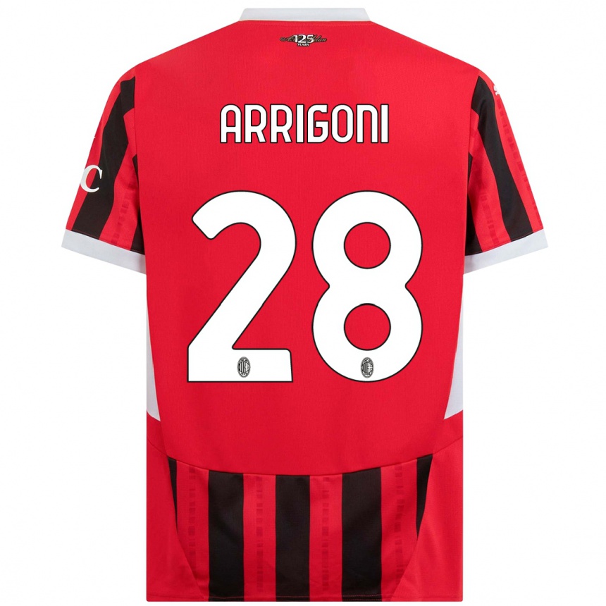 Kids Football Giorgia Arrigoni #28 Red Black Home Jersey 2024/25 T-Shirt Canada