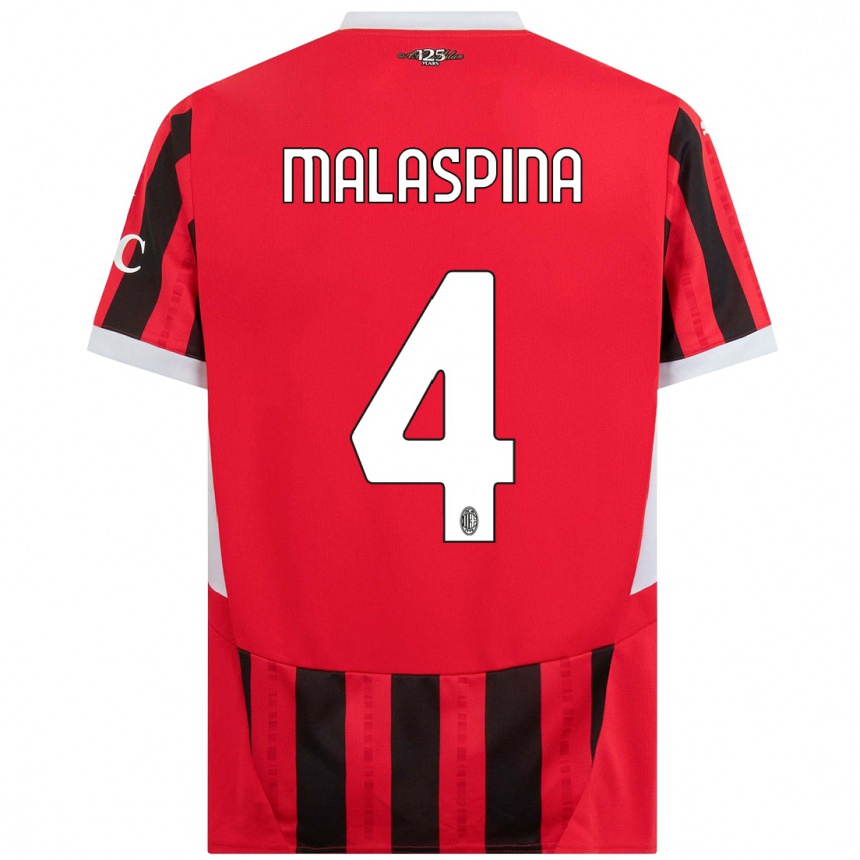 Kids Football Mattia Malaspina #4 Red Black Home Jersey 2024/25 T-Shirt Canada