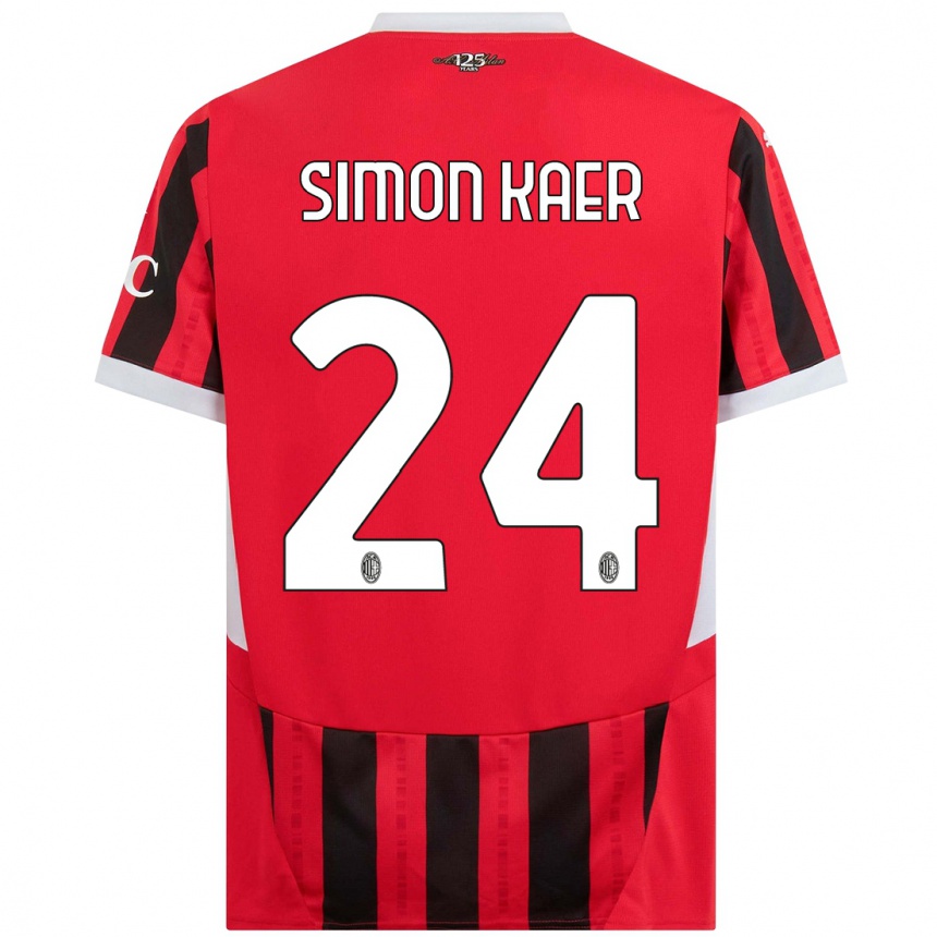 Kids Football Simon Kaer #24 Red Black Home Jersey 2024/25 T-Shirt Canada