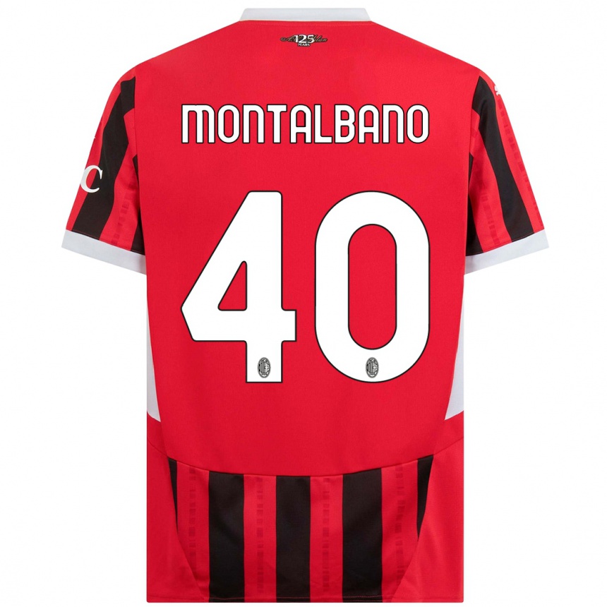 Kids Football Nicolo Montalbano #40 Red Black Home Jersey 2024/25 T-Shirt Canada