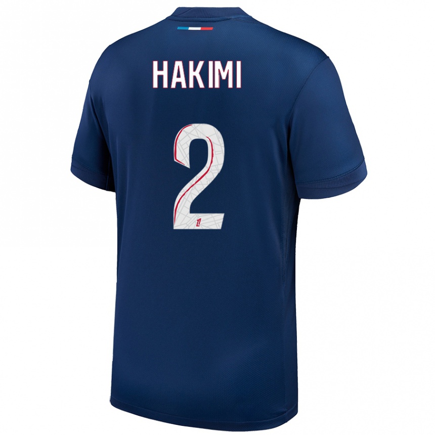 Kids Football Achraf Hakimi #2 Navy Blue White Home Jersey 2024/25 T-Shirt Canada