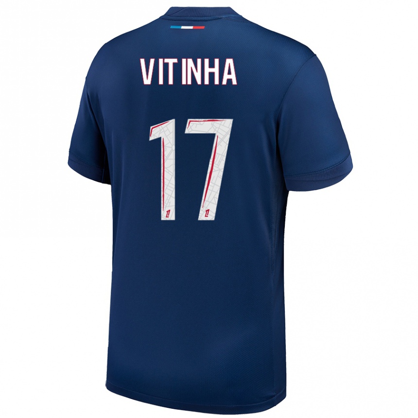 Enfant Football Maillot Vitinha #17 Bleu Marine Blanc Tenues Domicile 2024/25 Canada