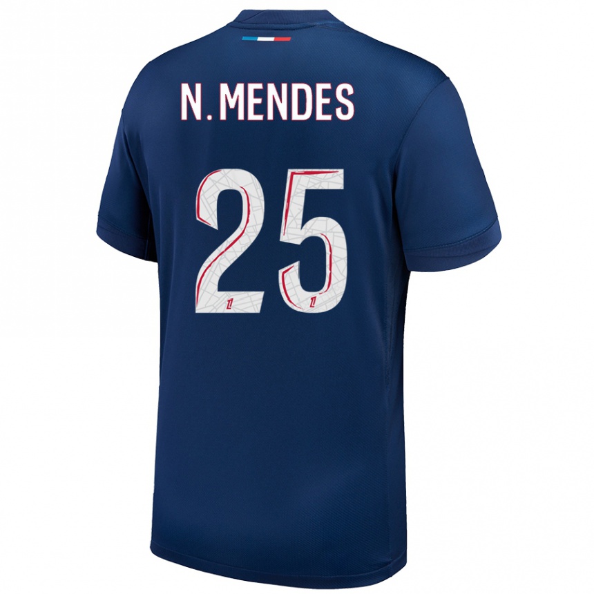 Kids Football Nuno Mendes #25 Navy Blue White Home Jersey 2024/25 T-Shirt Canada